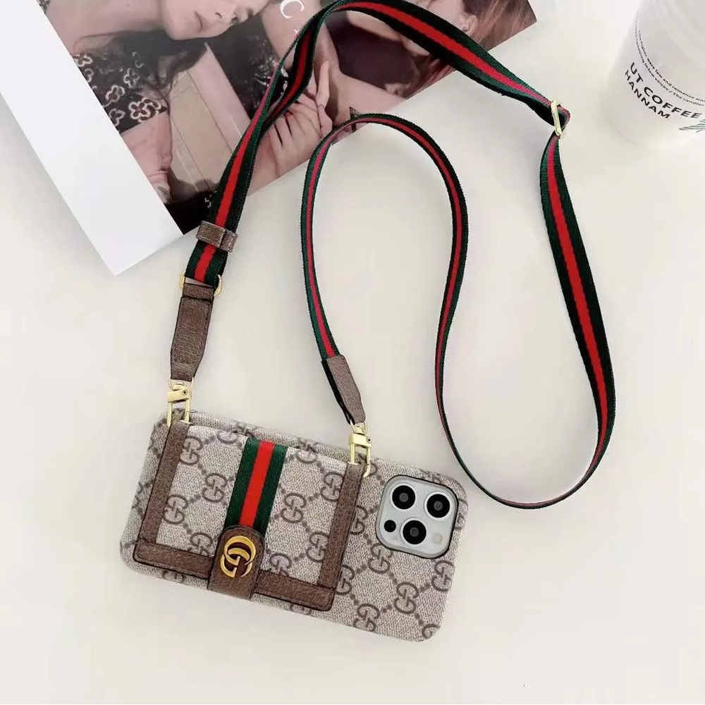 Gucci iPhone Case With Wallet And Crossbody Strap Brown -13 Pro Max